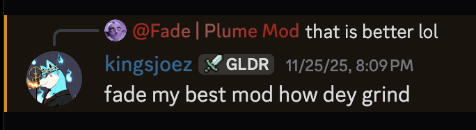 Discord member describing Fade as their best moderator